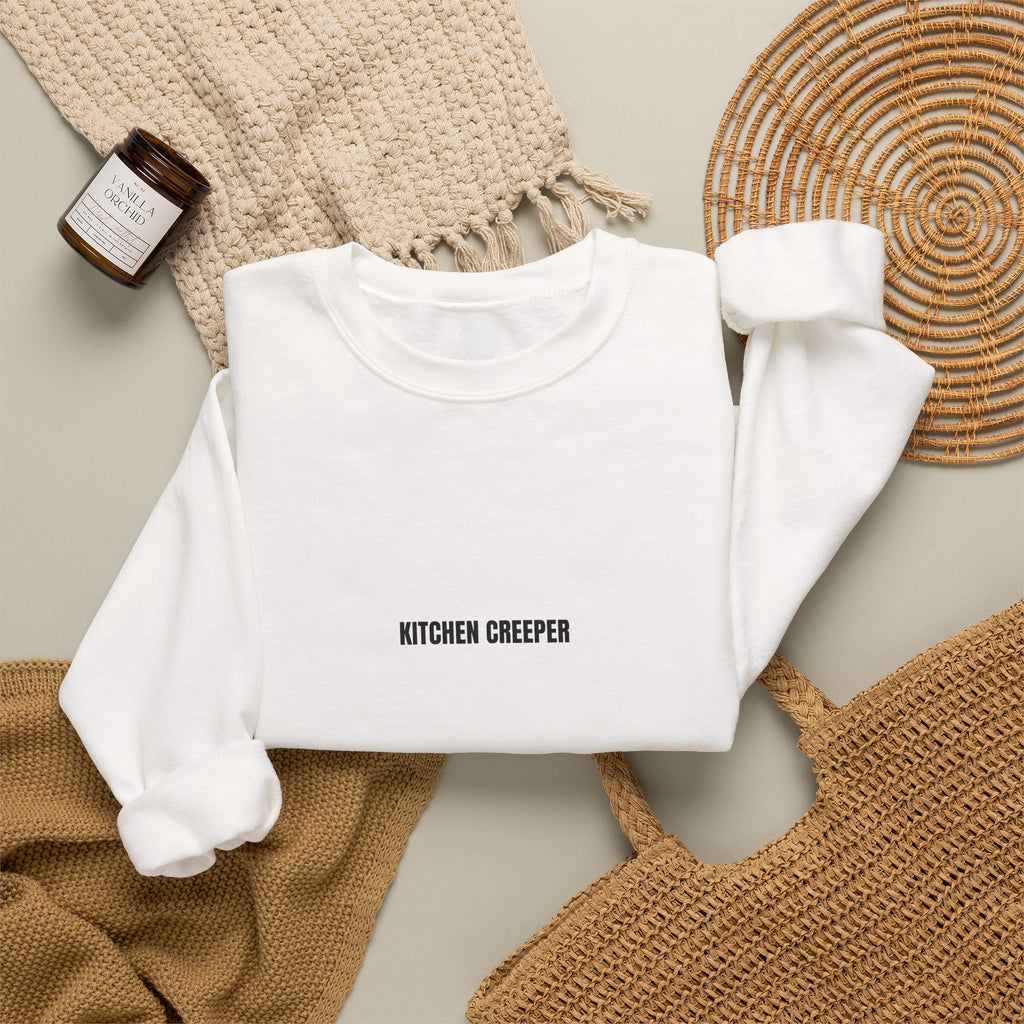 Kitchen Creeper Crewneck Sweatshirt — Minimal White Cozy Pullover