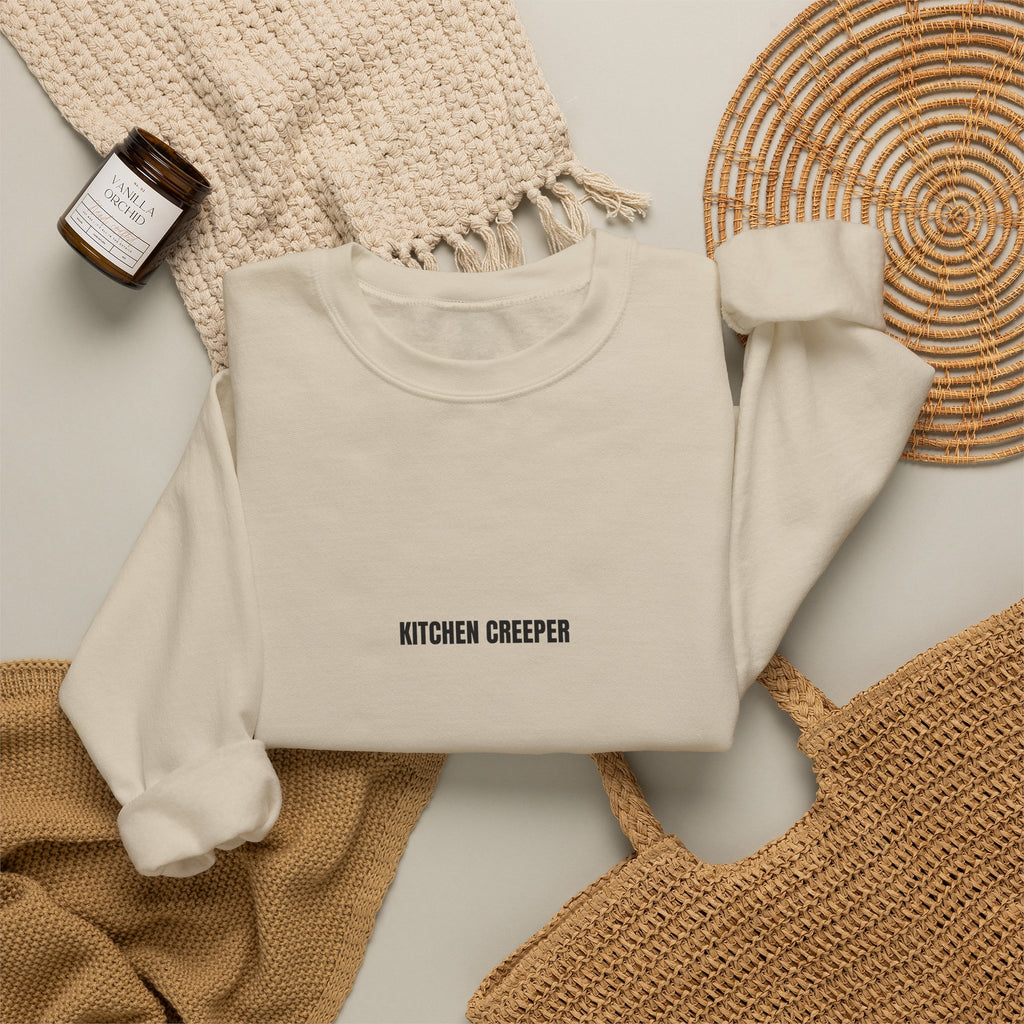 Kitchen Creeper Crewneck Sweatshirt — Minimal White Cozy Pullover