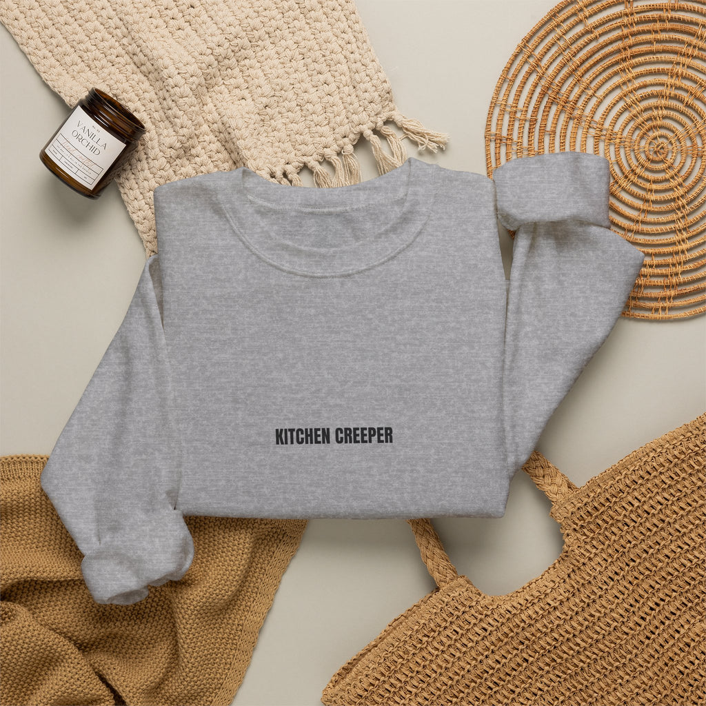Kitchen Creeper Crewneck Sweatshirt — Minimal White Cozy Pullover