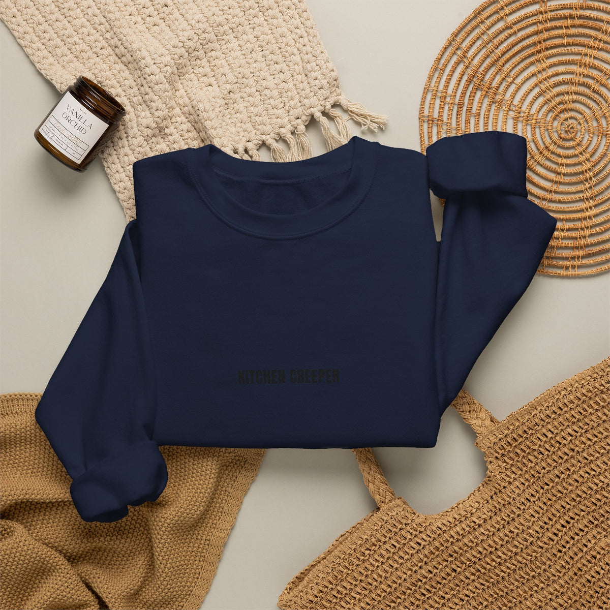 Kitchen Creeper Crewneck Sweatshirt — Minimal White Cozy Pullover